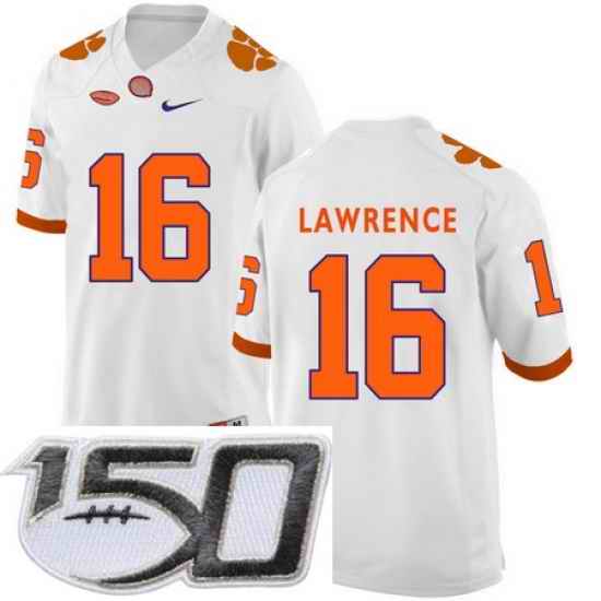 Clemson Tigers 16 Trevor Lawrence White College Football Stitched 150th Anniversary Patch Jersey
